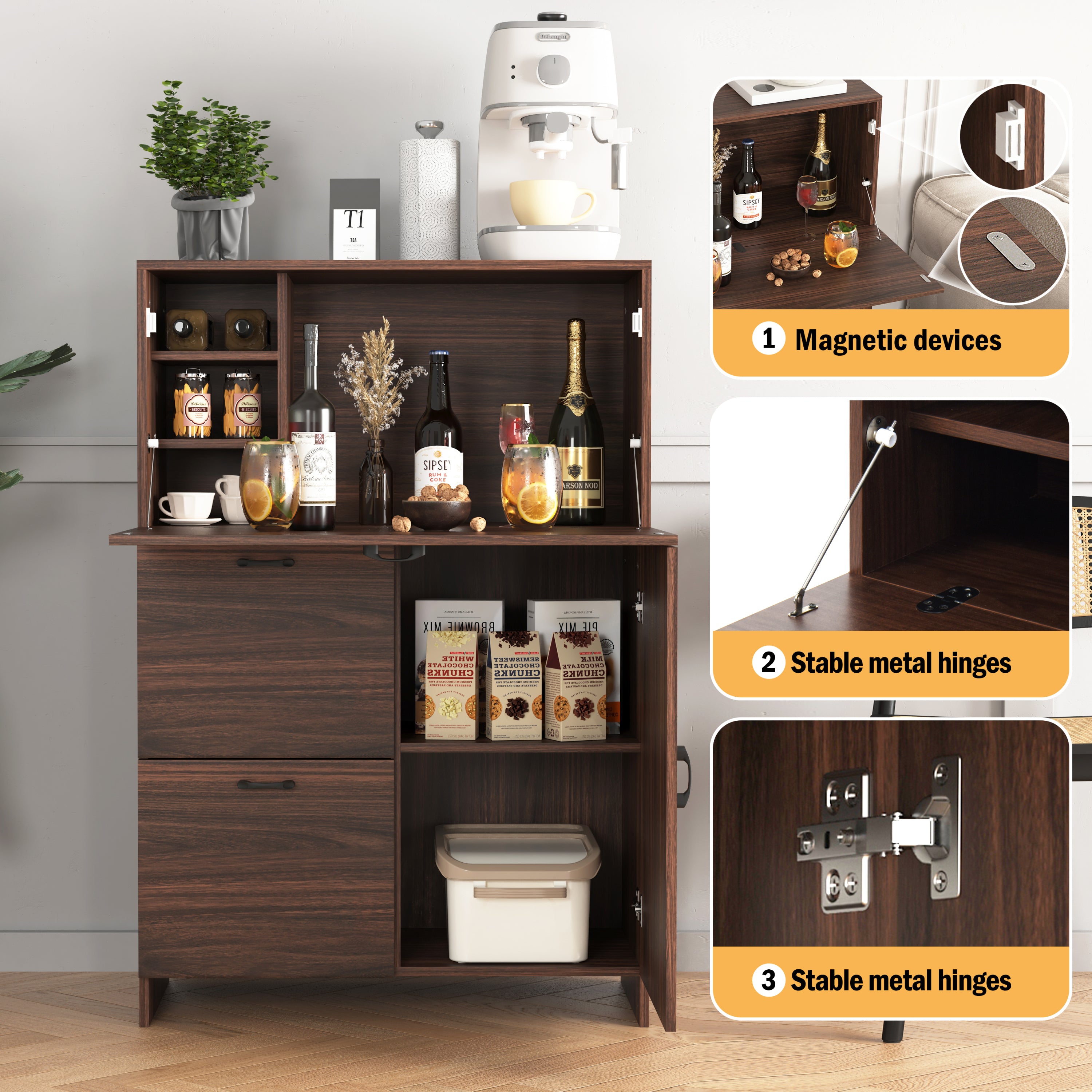 Desk Cabinet, with Storage Drawer & Shelves, Fold-up Desktop, Ideal for Home, Office, Kitchen storage organizer, Dormitory, Small Spaces W31.49'xD13.78'xH47.2' - Grand Goldman Shop