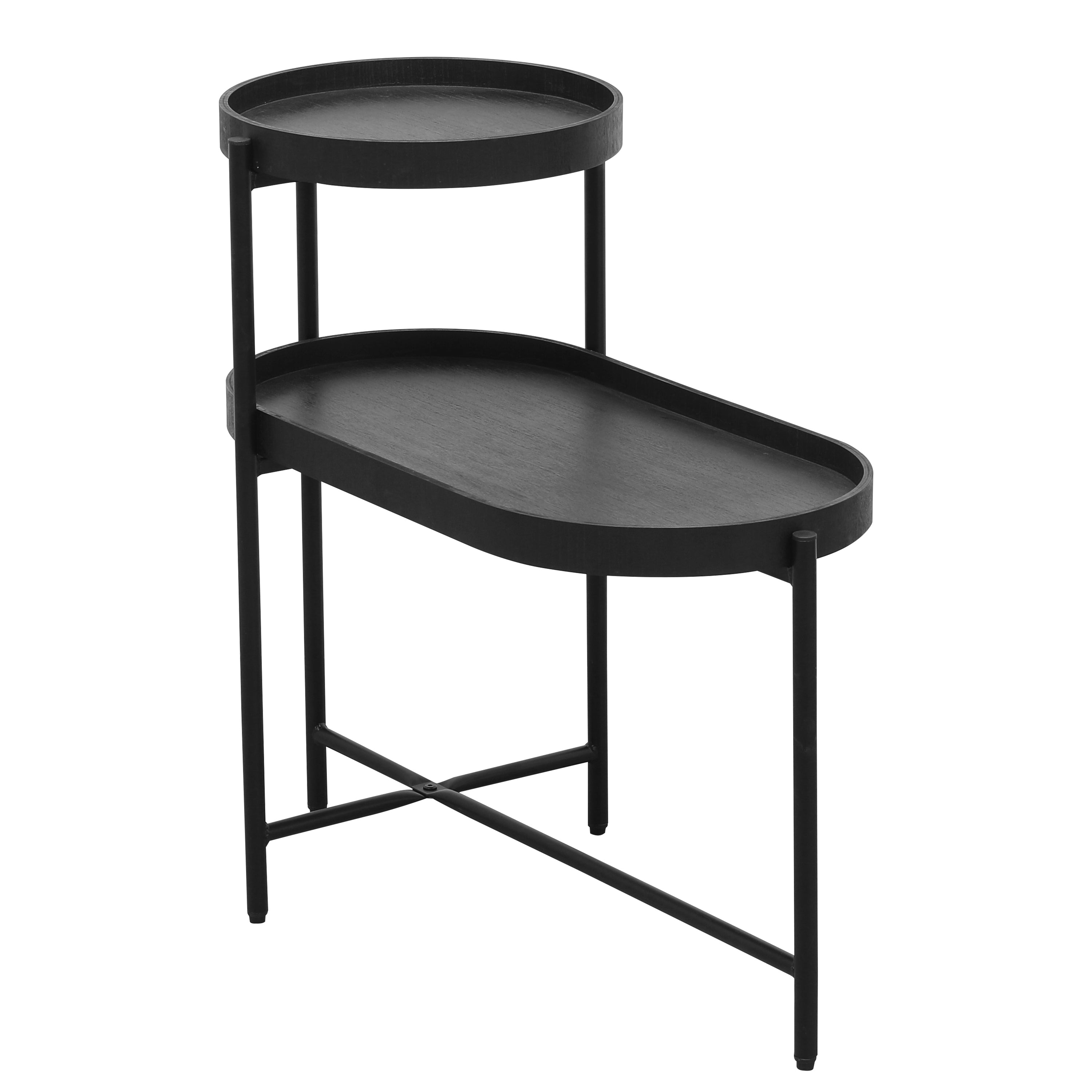 2-Tier Black Side Table with Storage Sofa Table for Living Room Metal Frame & Wooden Desk End Table - Grand Goldman Shop