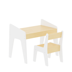 Kids Table Set with One Chair, Wooden Children Study Table, 2-8  Age Kids Funiture , White+Natural | Premium Home Decor - Gra