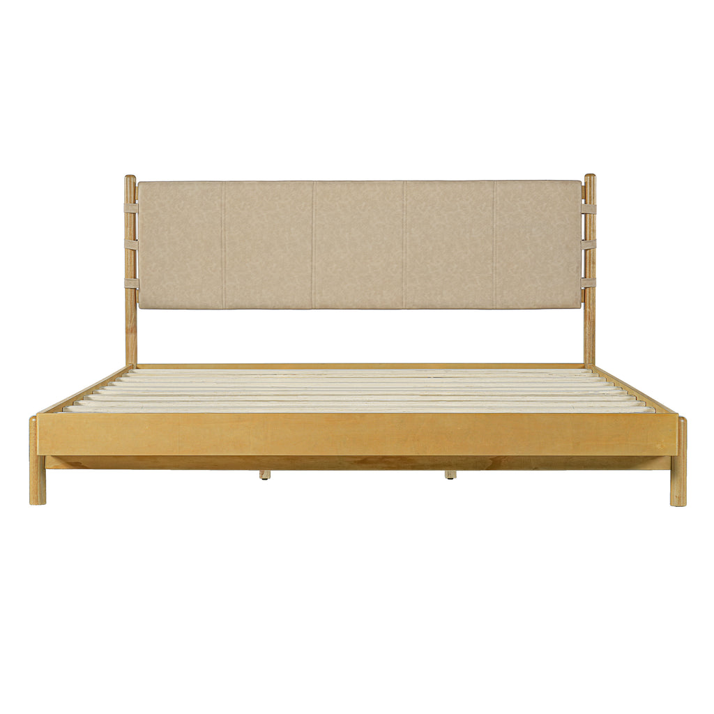 Modern King Bed Frame Set with 2 Nightstands, Beige Wood Platform Bed with Headboard and Matching Bedside Tables for Bedroom - Grand Goldman Shop