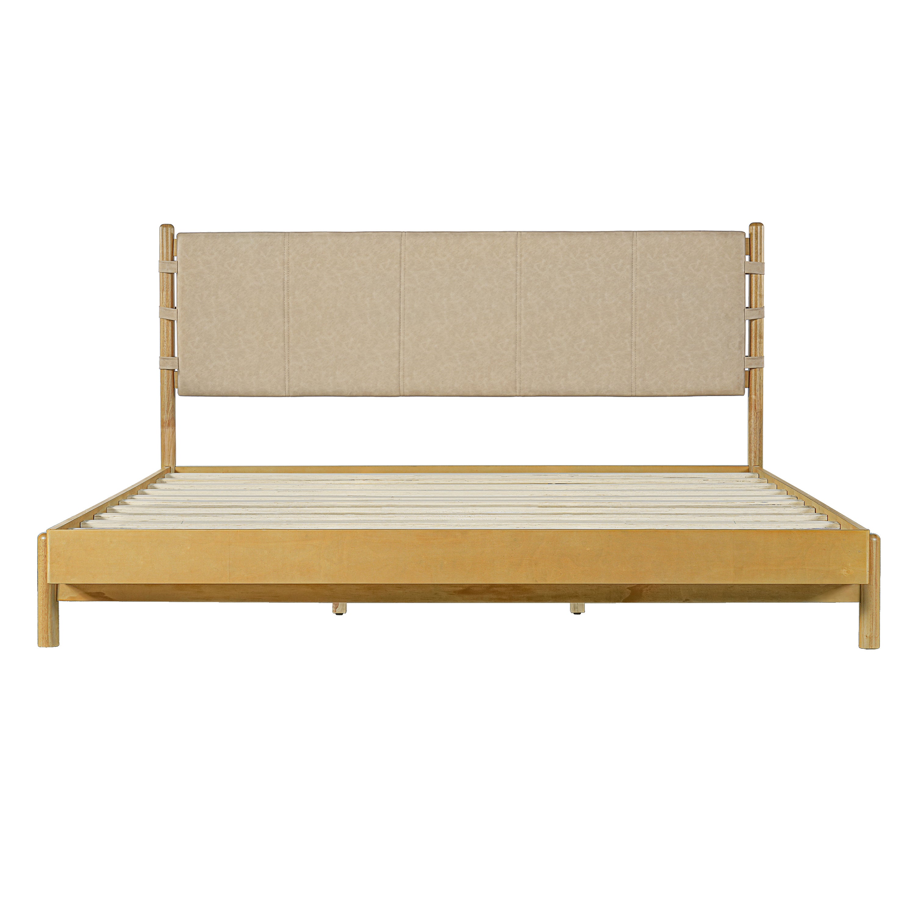 Modern King Bed Frame Set with 2 Nightstands, Beige Wood Platform Bed with Headboard and Matching Bedside Tables for Bedroom - Grand Goldman Shop
