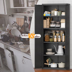 Black Metal Kitchen Pantry Cabinet with Adjustable Shelves and Gold Handles, Tall Steel Storage Locker for Kitchen, Living Ro