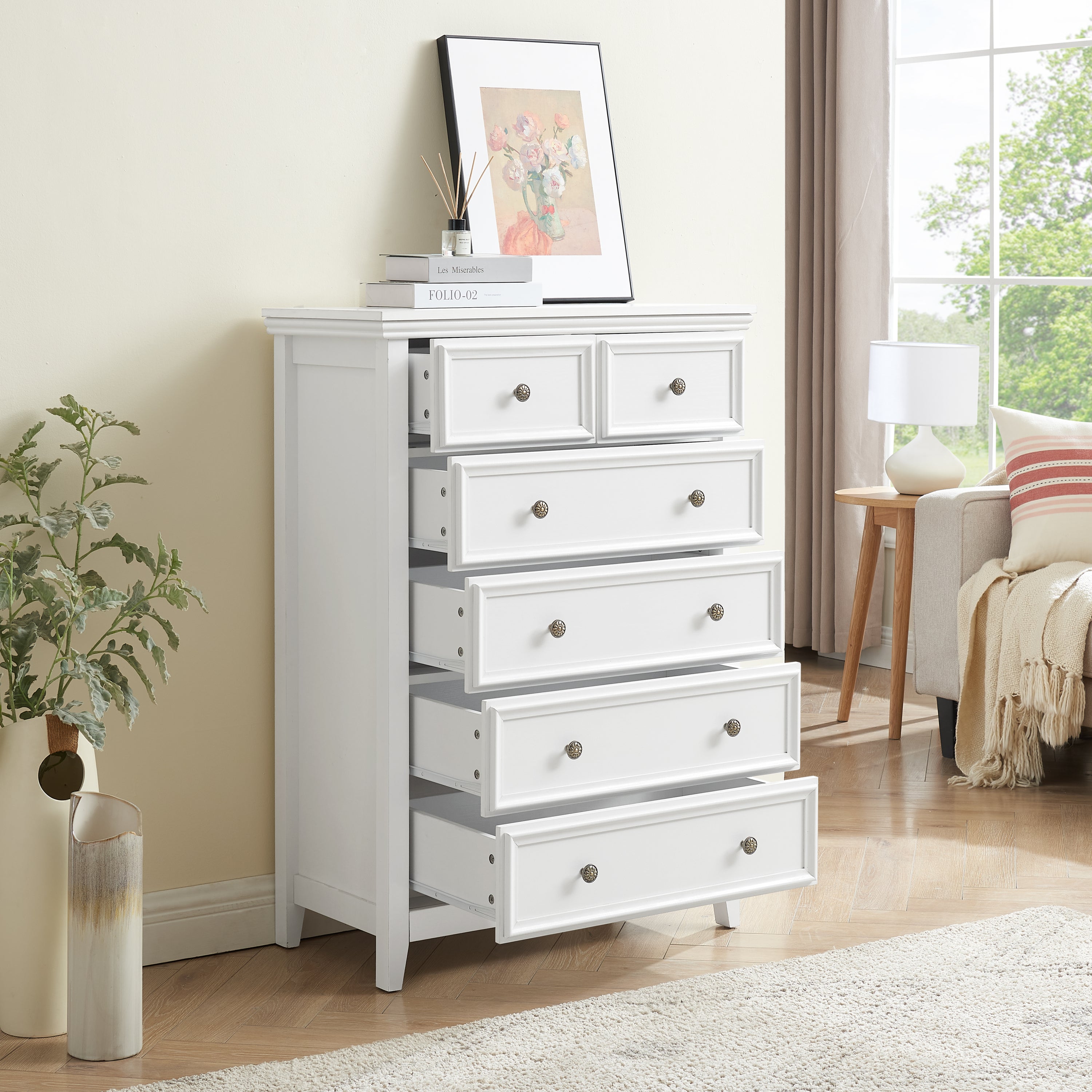 Modern 6 Drawers Dresser 6 Drawers Cabinet,Chest of Drawers Closet Organizers and Storage Clothes Storage Drawers Cabinet for Living Room, Farmhouse Dresser Organizer white - Grand Goldman Shop