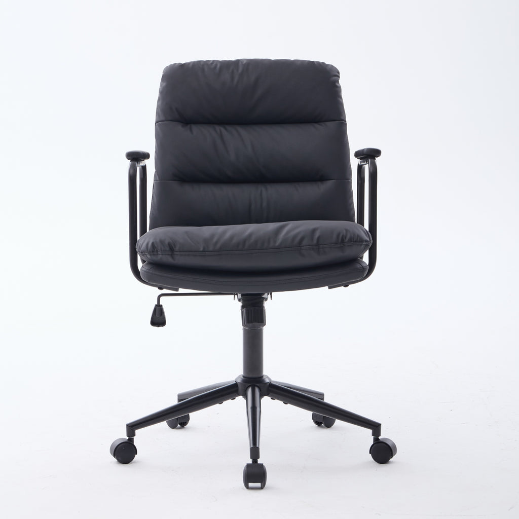 Office Chair,Mid Back Home Office Desk Task Chair with Wheels and Arms Ergonomic PU Leather Computer Rolling Swivel Chair wit