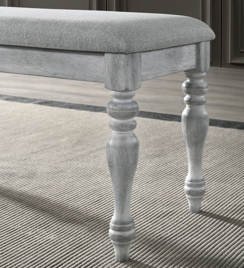 Salines Upholstered Turned Leg Dining Bench, Rustic White - Grand Goldman Shop