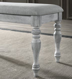 Salines Upholstered Turned Leg Dining Bench, Rustic White - Grand Goldman Shop