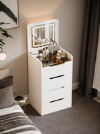 ( 48CM ) 3 in 1 Vanity Desk with Plip Top Mirror, Small Make Up Vanity Set with Visible Glass Desktop, Compact Makeup Vanity with 3 Drawers, Dressing Table for Bedroom ( WHITE COLOR ) - Grand Goldman Shop