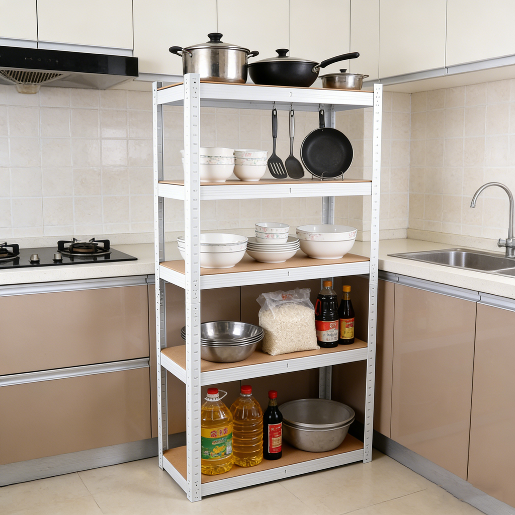 5 Tier Laminated White Metal Shelving Unit Adjustable Garage Storage Utility Rack Heavy Duty Shelves Organization Multipurpose Shelf Warehouse Basement Pantry 29' W x 12' D x 59' H 1Pack - Grand Goldman Shop