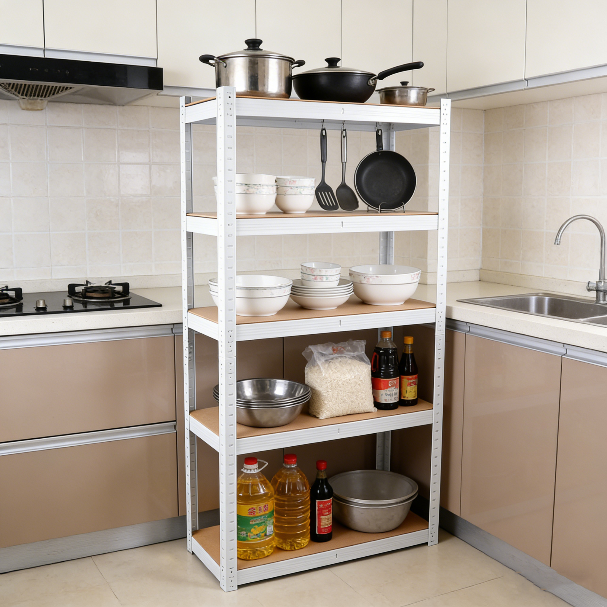 5 Tier Laminated White Metal Shelving Unit Adjustable Garage Storage Utility Rack Heavy Duty Shelves Organization Multipurpose Shelf Warehouse Basement Pantry 29' W x 12' D x 59' H 1Pack - Grand Goldman Shop