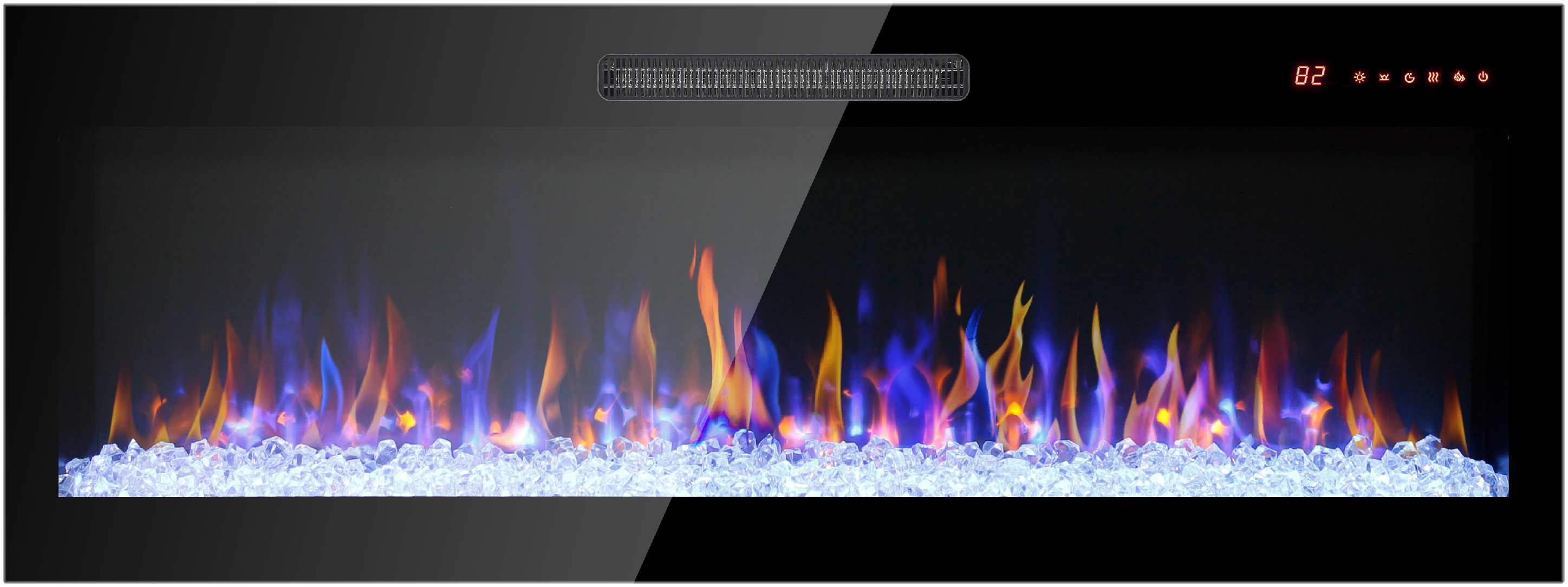50 inch recessed ultra thin tempered glass front wall mounted electric fireplace with remote and multi color flame & emberbed, LED light heater - Grand Goldman Shop