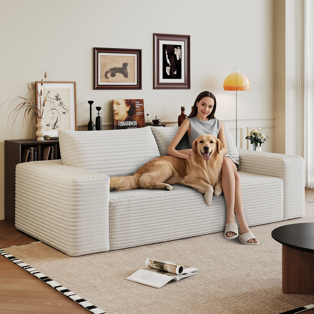 71' 3Setaser Sofa,Corduroy Fabric,Deep Seat Couches,Comfy Loveseat Sofa,No Assembly,1pcs for Living room, Bedroom,Conference room ,Apartment,White - Grand Goldman Shop
