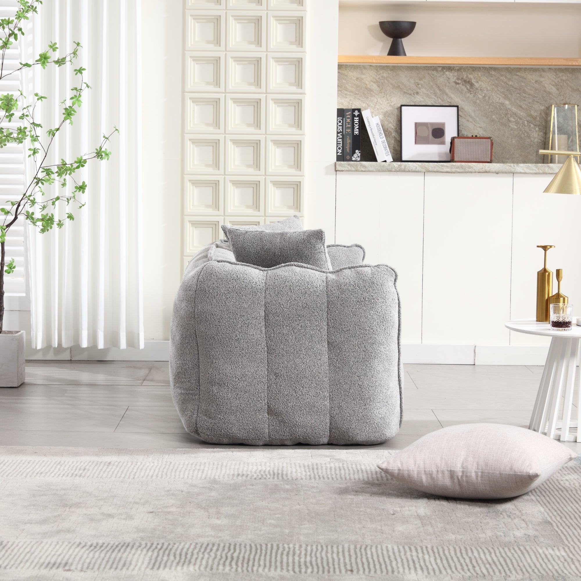 Cozy Beanbag Chair with High Resilience Foam Core for Two - Grey Chenille, 66x35x25 inches - Grand Goldman Shop