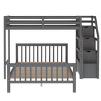 Gray Twin over Full Loft Bed with Staircase and Storage, Pine Wood and MDF, 97.2''L x 78.4''W x 61.4''H - Grand Goldman Shop