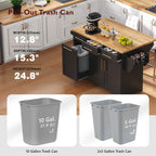 K&K 59.3' Kitchen Island with Storage 2 Pull Out Cabinet Organizers & Rubber Wood Drop Leaf, Rolling Kitchen Island with Trash Can Storage, Power Outlet, Spice & Towel Rack for Kitchen, Dining, Black - Grand Goldman Shop