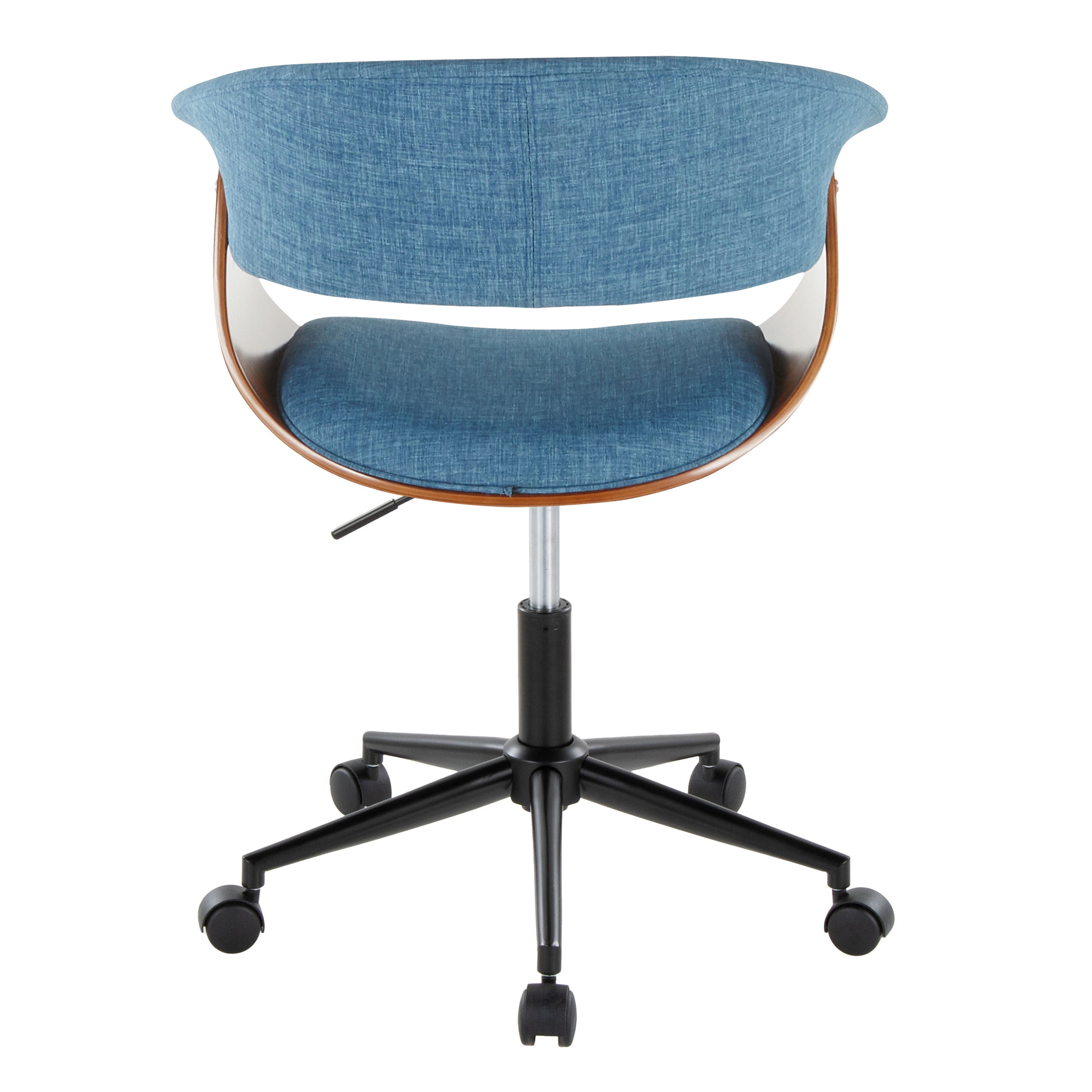 Mid-Century Modern Office Chair in Black Metal, Walnut Wood and Blue Fabric - Grand Goldman