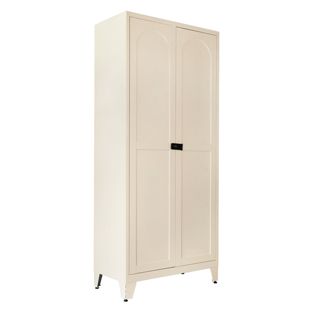 71'' 2 Shapely Doors Cabinet with Lock, Metal Storage Cabinet with Doors and Adjustable Shelves, for Bedroom, Living Room, Kitchen (Beige) - Grand Goldman Shop