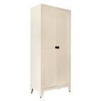 71'' 2 Shapely Doors Cabinet with Lock, Metal Storage Cabinet with Doors and Adjustable Shelves, for Bedroom, Living Room, Kitchen (Beige) - Grand Goldman Shop