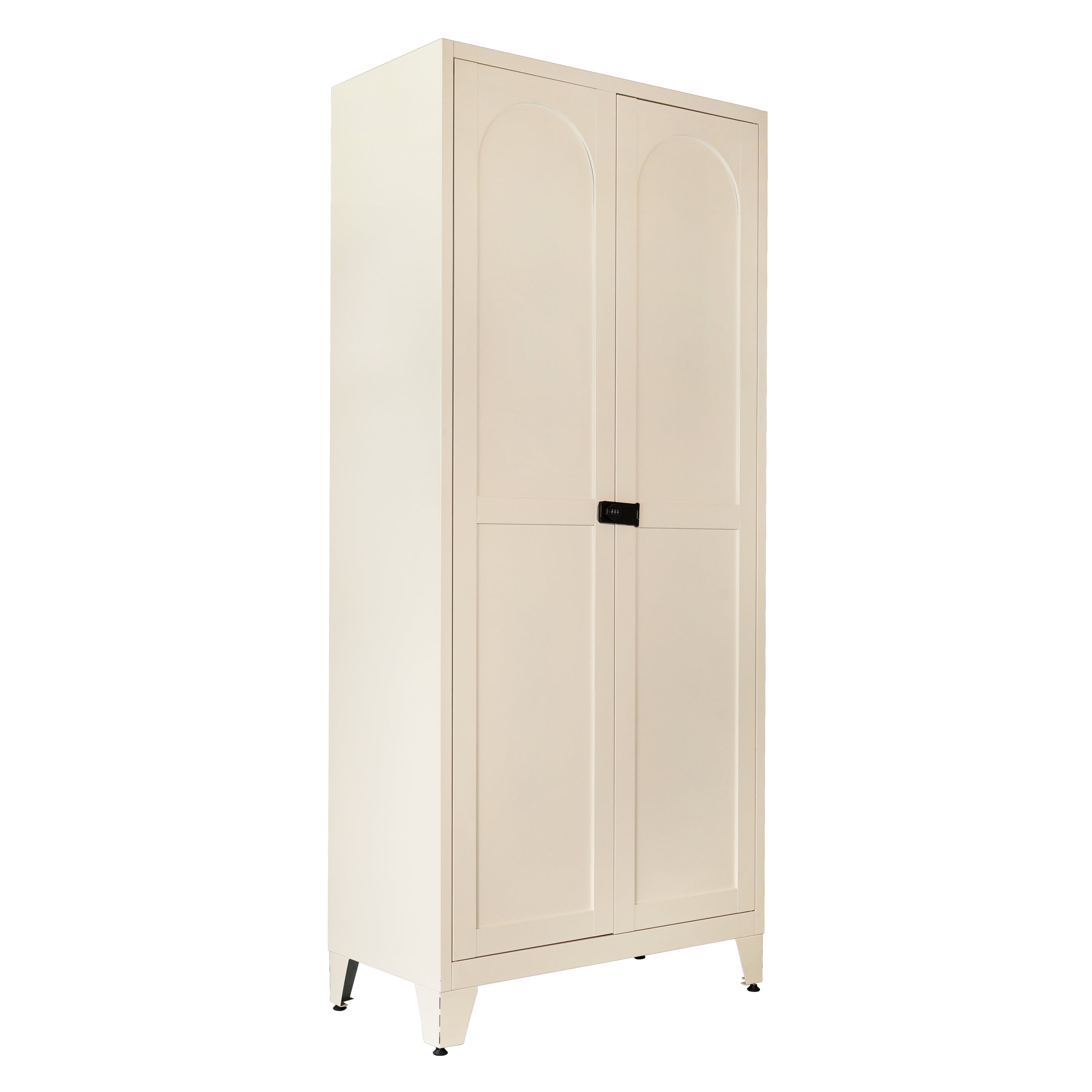71'' 2 Shapely Doors Cabinet with Lock, Metal Storage Cabinet with Doors and Adjustable Shelves, for Bedroom, Living Room, Kitchen (Beige) - Grand Goldman Shop
