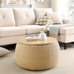 Round Storage Ottoman, 2 in 1 Function, Work as End table and Ottoman, Natural (25.5'x25.5'x14.5') - Grand Goldman Shop