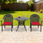 3-Piece Set Of Cast Aluminum Patio Furniture With Red Cushions