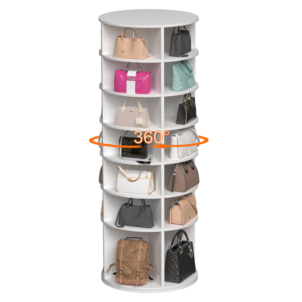 Rotating Shoe Rack Tower, 7-Tier Spinning Shoe Rack, Free Standing 360° Revolving Shoe Organizer,  High Bottom Design Shoe Tower Spinning Storage Lazy Susany, Fits 28 Pairs of Shoes (7-Tier White) - Grand Goldman Shop
