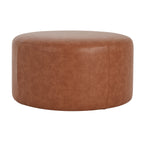 Upholstered Round Ottoman,PU Leather, Cognac Brown - Grand Goldman Shop