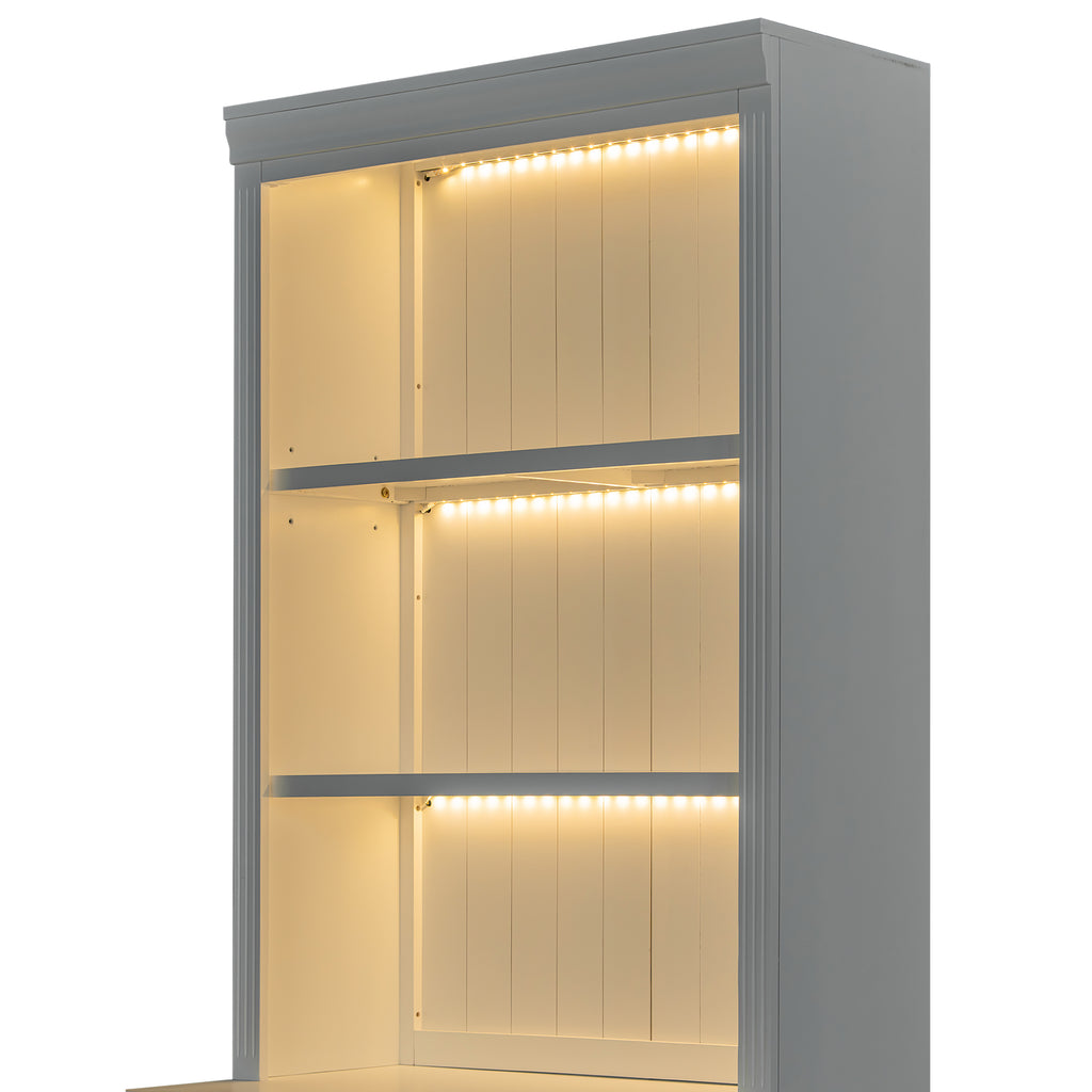 83.4'Tall Bookshelf with 3 pieces LED Lighting, Modern Bookcase with 2 Doors and 1 Drawer,Storage Bookcase with Open Shelves for Living Room,Home Office,White - Grand Goldman Shop