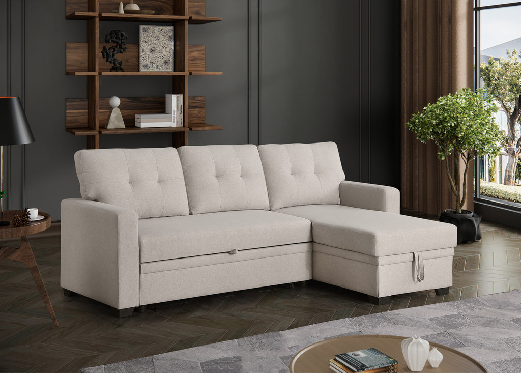Convertible Upholstered Sectional Sofa with Pull-out Chaise - Grand Goldman Shop