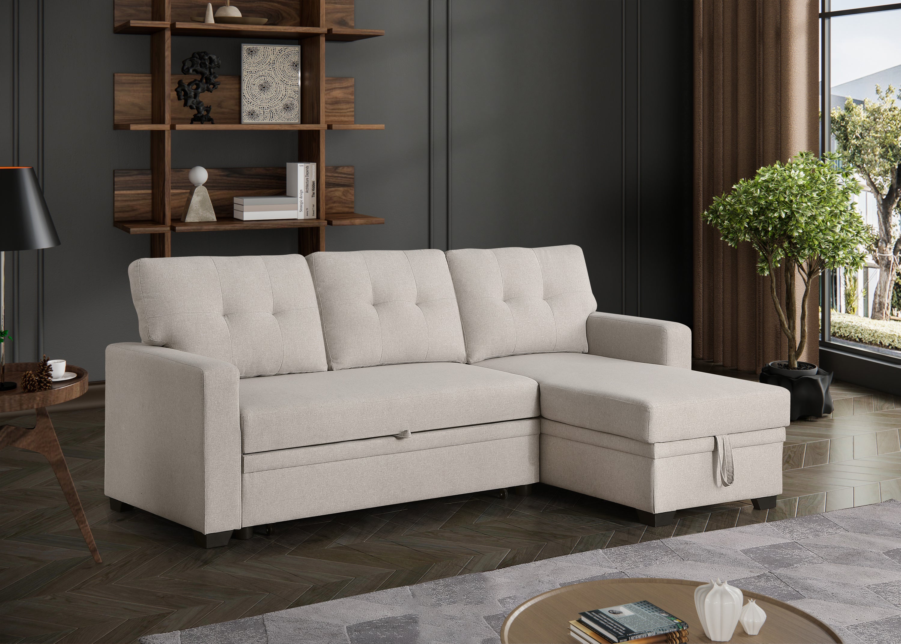 Convertible Upholstered Sectional Sofa with Pull-out Chaise - Grand Goldman Shop