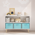 Kids bookcase with Collapsible Fabric Drawers, Children's Book Display, Toy Storage Cabinet Organizer, White/Blue | Premium H