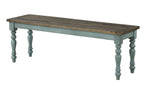 Prato Two-Tone Wood Upholstered Dining Bench, Antique Brown and Distressed Blue - Grand Goldman Shop
