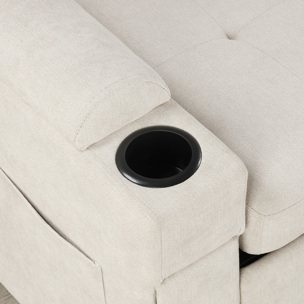 Convertible L-shaped Beige Sofa Couch with Storage, Cup Holders, USB Ports, Chenille Fabric - Grand Goldman Shop