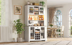 70.9' Kitchen Pantry Storage Cabinet Rustic Buffet Cabinet, Kitchen Hutch Cabinet with LED Outlets Food Pantry Cabinet with Doors and Shelves Wine Rack for Dining Room, White - Grand Goldman Shop
