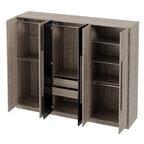 6-Doors Wooden Wardrobe Storage for Bedroom,with 2 Drawers Inside,Black+Nature - Grand Goldman Shop