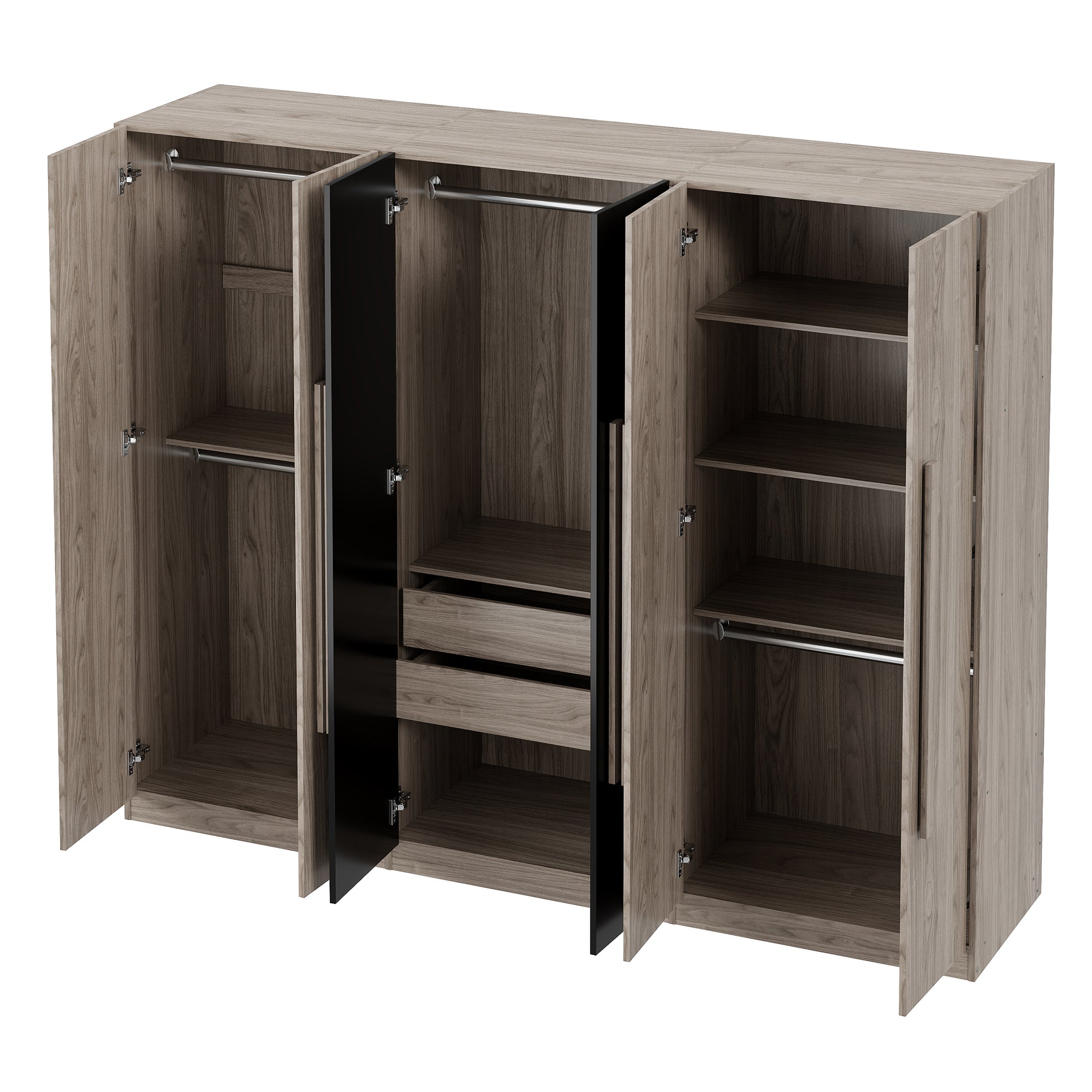 6-Doors Wooden Wardrobe Storage for Bedroom,with 2 Drawers Inside,Black+Nature - Grand Goldman Shop