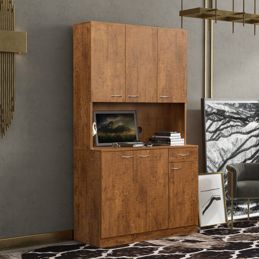 70.87' Tall Wardrobe& Kitchen Cabinet, with 6-Doors, 1-Open Shelves and 1-Drawer for bedroom,Walnut - Grand Goldman Shop