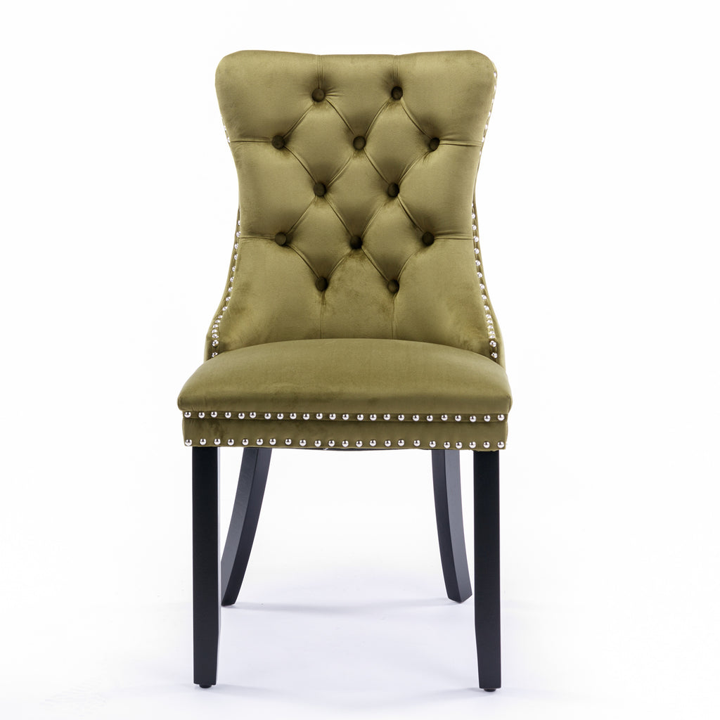 Nikki Collection Modern, High-end Tufted Solid Wood Contemporary Velvet Upholstered Dining Chair with Wood Legs Nailhead Trim 2-Pcs Set,Olive-Green,SW2001OL - Grand Goldman Shop