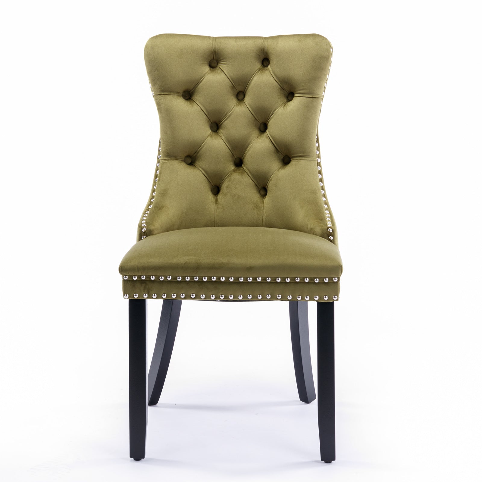 Nikki Collection Modern, High-end Tufted Solid Wood Contemporary Velvet Upholstered Dining Chair with Wood Legs Nailhead Trim 2-Pcs Set,Olive-Green,SW2001OL - Grand Goldman Shop