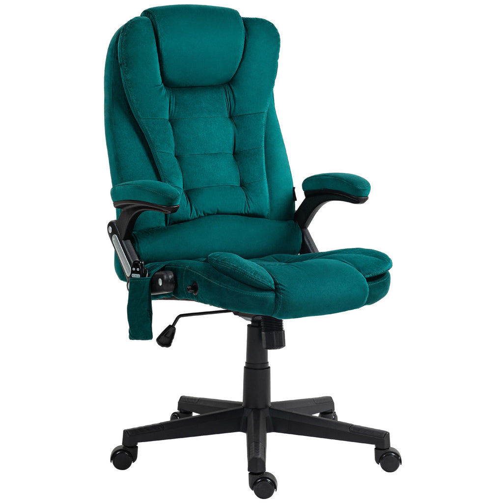 HOMCOM 6 Point Vibrating Massage Office Chair with Heat, Velvet High Back Executive Office Chair with Reclining Backrest, Pad