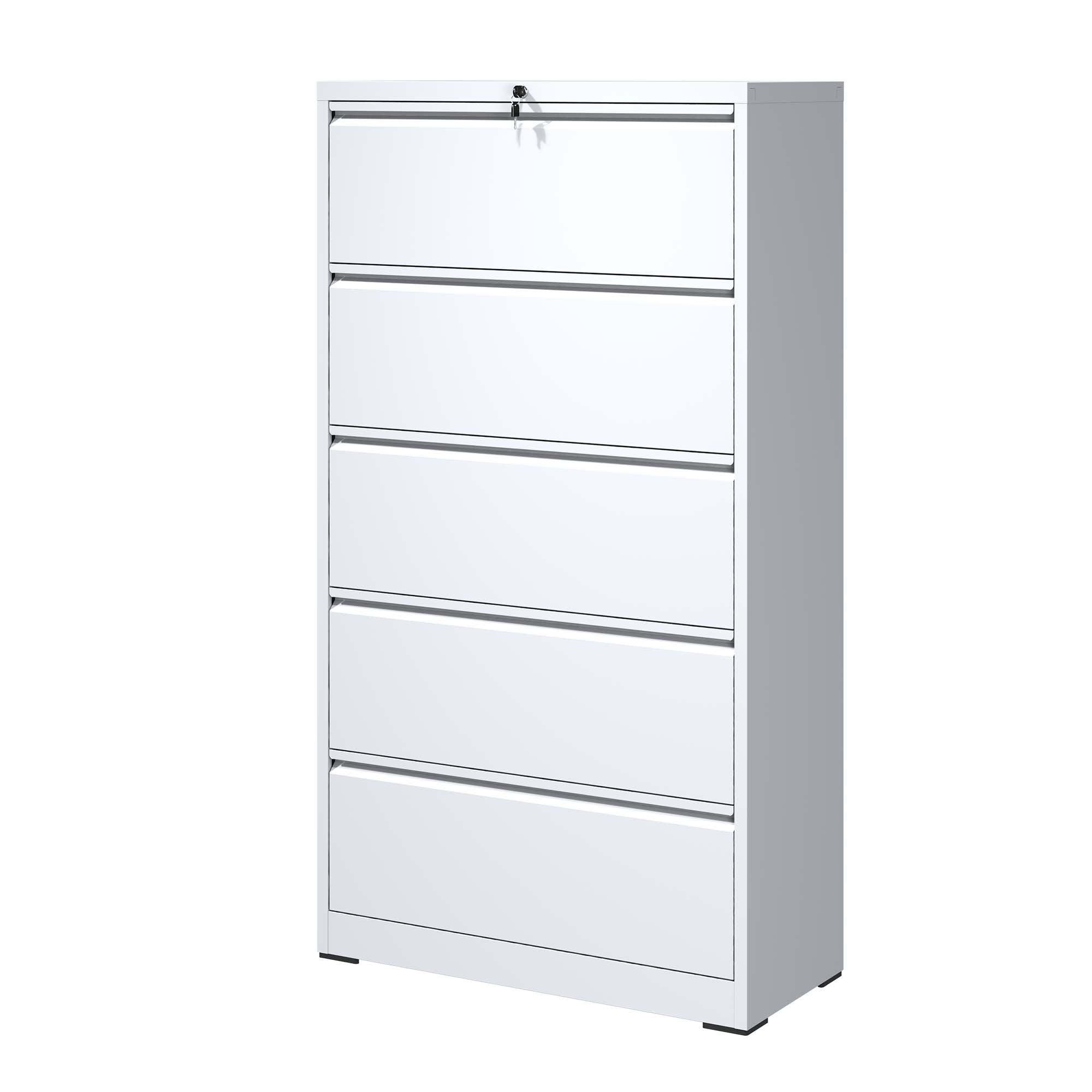 5 Drawer Metal Lateral File Cabinet , White Filing Cabinet with Lock, Lockable File Cabinet for Home Office, Locking Metal Fi