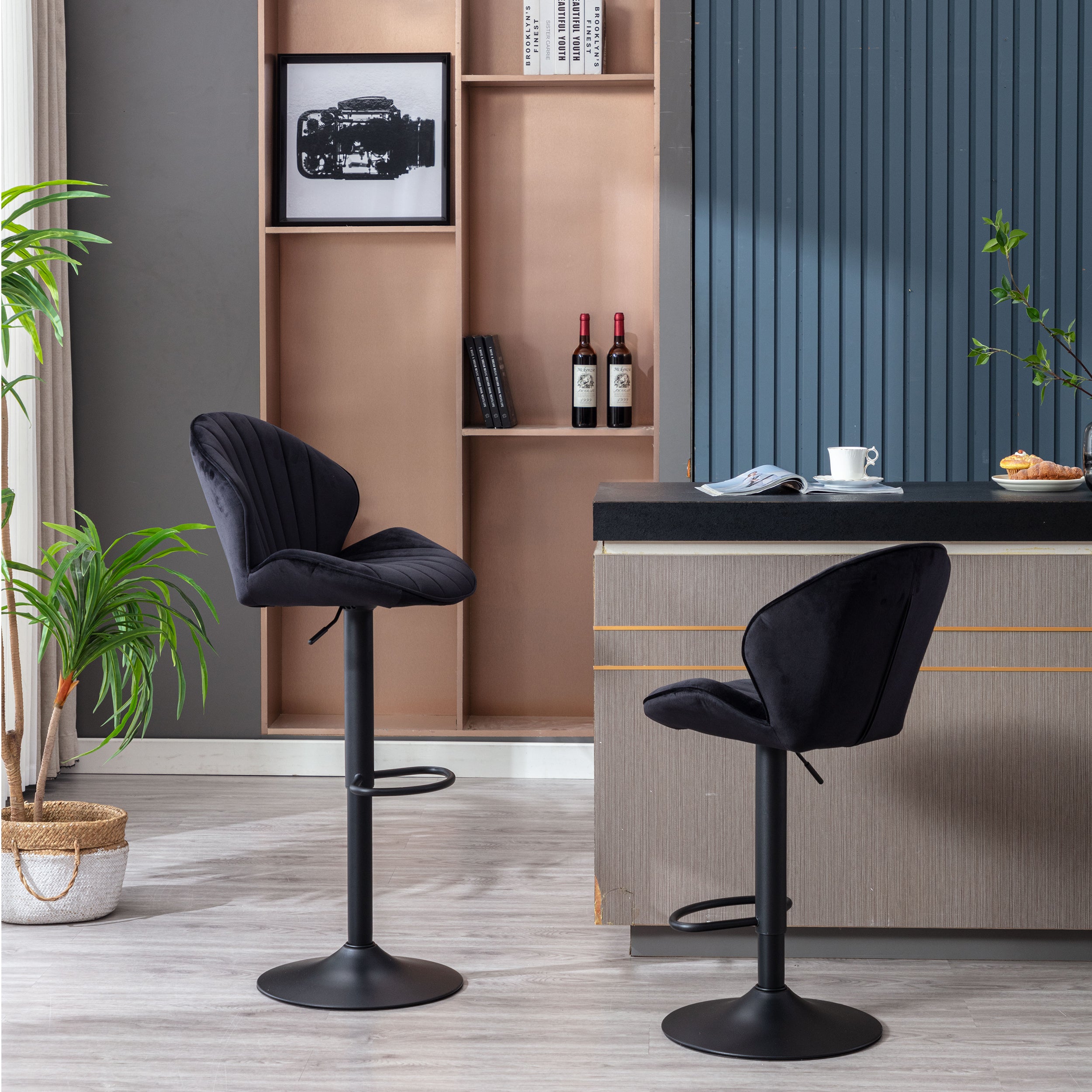 Bar Stools Set of 2 - Adjustable Barstools with Back and Footrest, Counter Height Bar Chairs for Kitchen, Pub -black - Grand Goldman Shop