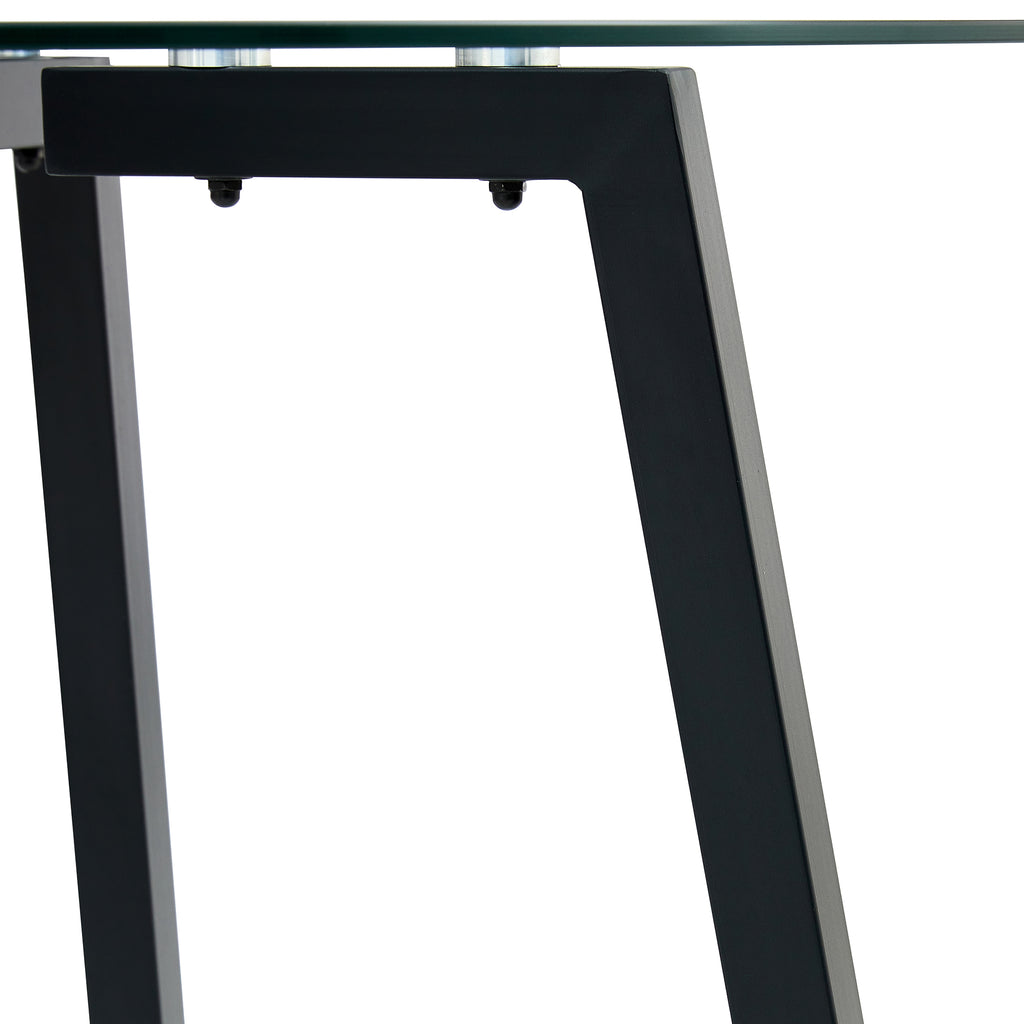 Modern simple style round transparent tempered glass table, tempered glass table top, black metal legs, suitable for kitchen, dining room and living room, 42 '*42' *29.5 '1123r - Grand Goldman Shop