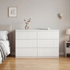 Modern White 6 Drawer Dresser, Wave Panel Drawer Fronts, Storage Cabinet, Versatile Chest of Drawers for Bedroom, Living Room - Sleek & Spacious Home Storage Solution - Grand Goldman Shop