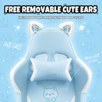 Cat Ears Gaming Chair - Ergonomic PU Leather Office Chair, Cute Chair with Footrest for Adult 310lbs Capacity, 90°-155° Recli