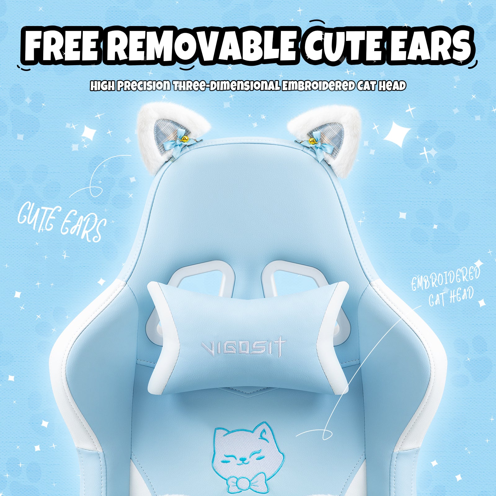 Cat Ears Gaming Chair - Ergonomic PU Leather Office Chair, Cute Chair with Footrest for Adult 310lbs Capacity, 90°-155° Recli