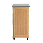 Indoor Compact Bamboo Rolling Kitchen Cart with Stainless Steel Top – Mobile Storage Island with Drawer & Cabinet for Small Spaces - Grand Goldman Shop