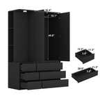 Wardrobe Closet 71.7' H, Bedroom Wooden Wardrobe with 2 Doors 6 Drawers, Modern Clothing Storage Cabinet Combination with Storage Shelves and Hanging Rail, Black - Grand Goldman Shop