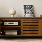 63' Mid-Century Modern Extendable TV Stand for TVs up to 75', Media Console TV Cabinet for Living Room, Farmhouse Entertainment Cabinet with Storage & Adjustable Panel - Grand Goldman Shop