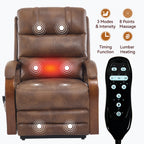 Power Brown Leatheraire Lift Recliner Chair Dual Motor Infinite Position Up to 350 LBS with Solid Wood Armrests, Heat Massage and Heavy Duty Motion Mechanism - Grand Goldman Shop