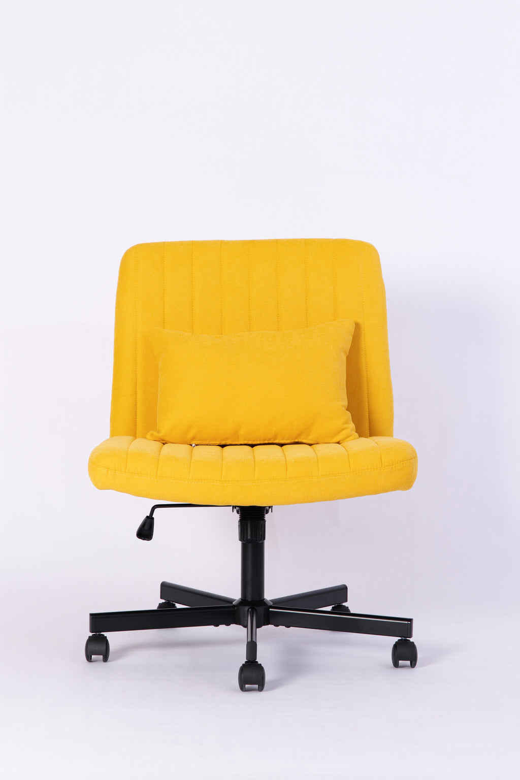 Yellow Linen Criss Cross Armless Office Chair with Wheels - Modern Comfort for Home Office, Meditation & Makeup Spaces | Prem